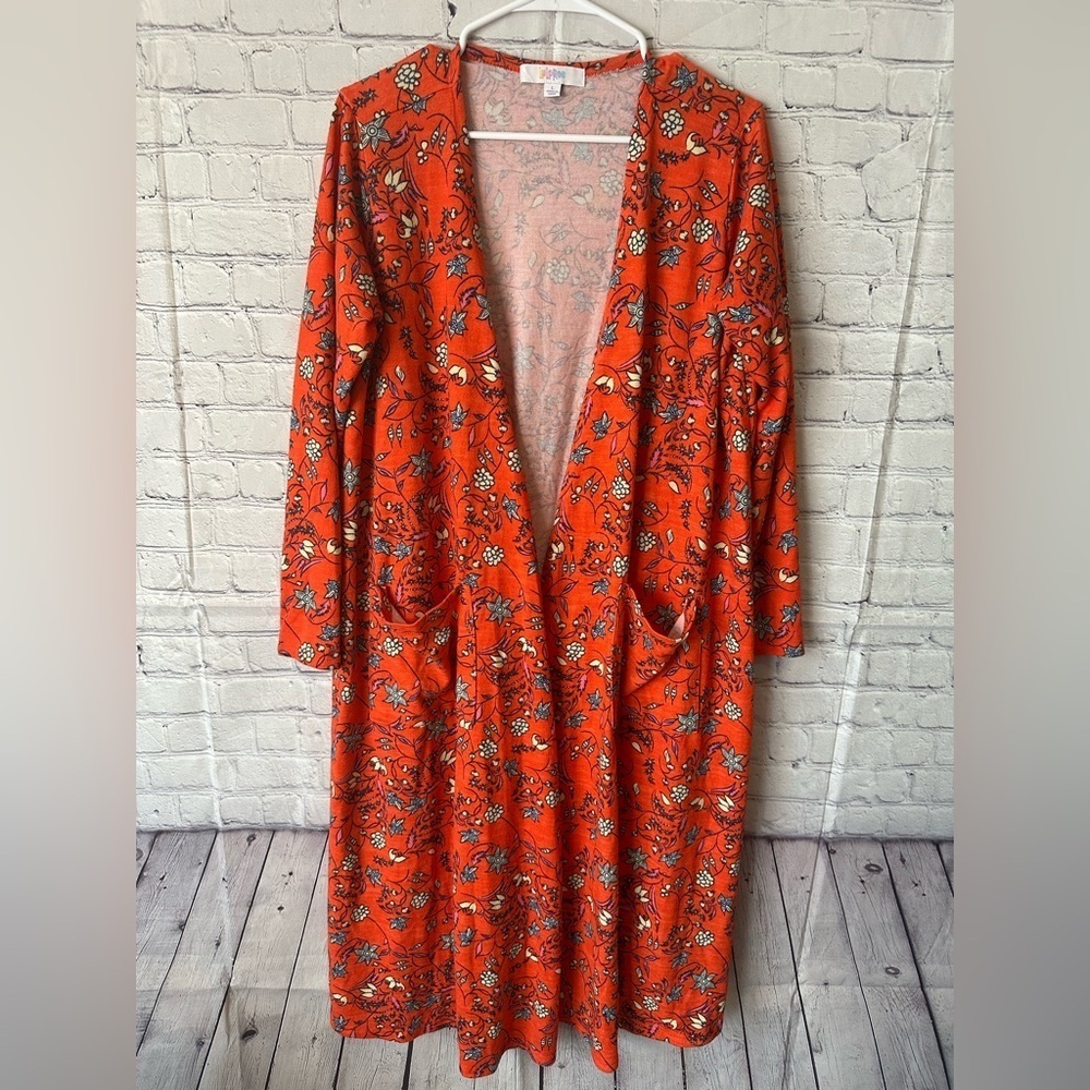 LuLaRoe Orange Floral Kimono Size Large
